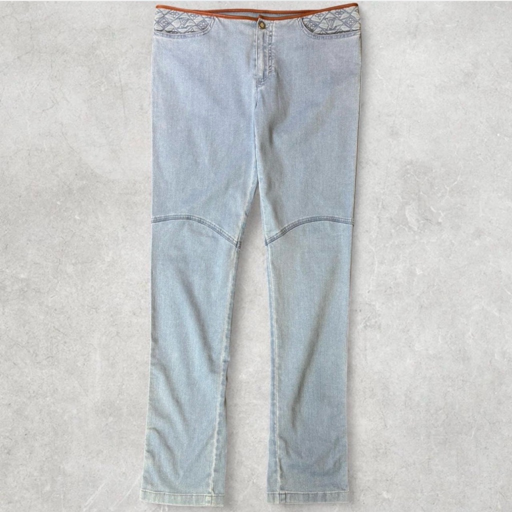 Louis Vuitton Blue Denim Jeans With Leather Trim | Y2k Designer Denim